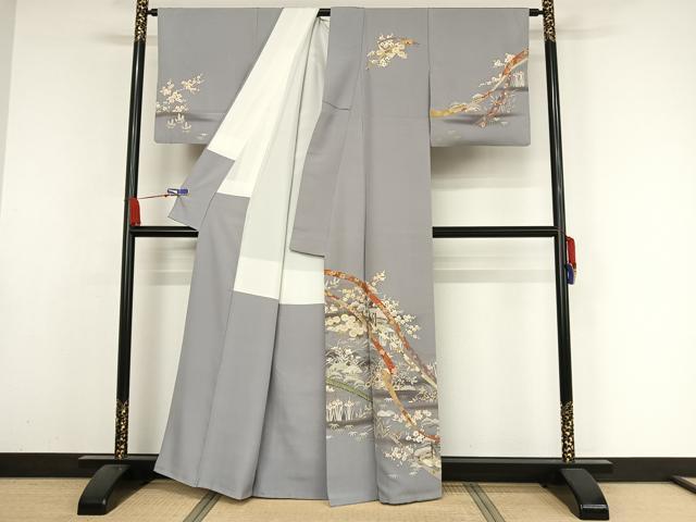 平和屋着物●訪問着 蔓帯風景草花文 金彩 正絹 逸品 AAAZ3256np