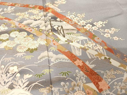 平和屋着物●訪問着 蔓帯風景草花文 金彩 正絹 逸品 AAAZ3256np