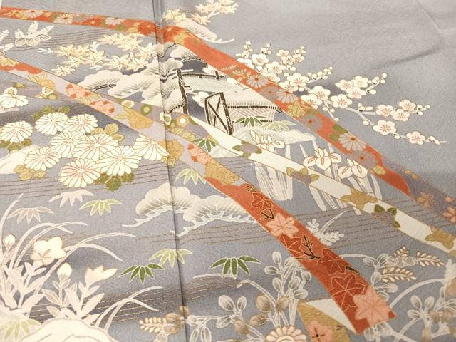 平和屋着物●訪問着 蔓帯風景草花文 金彩 正絹 逸品 AAAZ3256np
