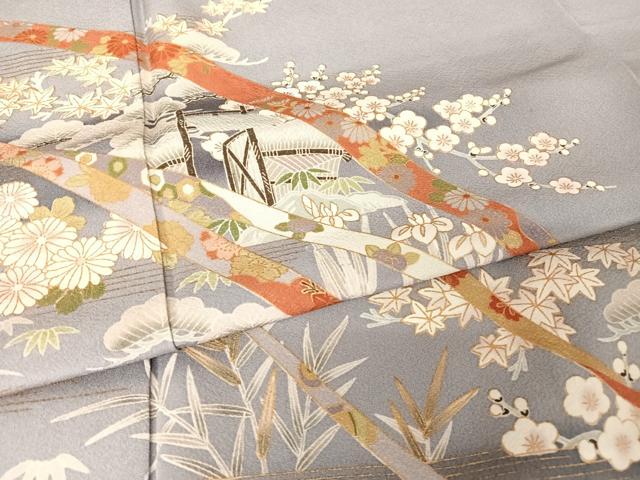 平和屋着物●訪問着 蔓帯風景草花文 金彩 正絹 逸品 AAAZ3256np