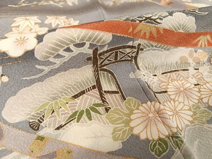 平和屋着物●訪問着 蔓帯風景草花文 金彩 正絹 逸品 AAAZ3256np