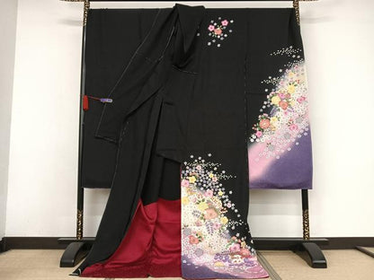 平和屋着物●豪華振袖　雪輪花文　暈し染め　黒地　金彩　仮絵羽　逸品　未使用　AAAZ3278np