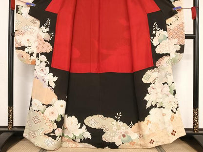 平和屋着物●アンティーク 大正ロマン 振袖 鳳凰花文 黒地 正絹 逸品 AAAZ3292np