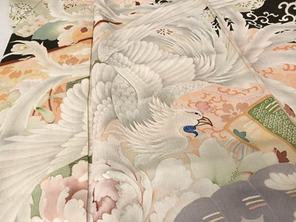 平和屋着物●アンティーク 大正ロマン 振袖 鳳凰花文 黒地 正絹 逸品 AAAZ3292np