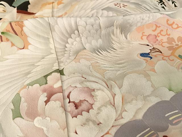 平和屋着物●アンティーク 大正ロマン 振袖 鳳凰花文 黒地 正絹 逸品 AAAZ3292np