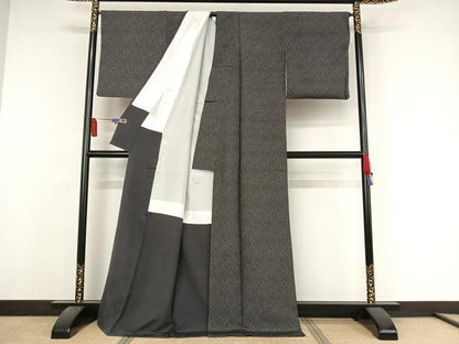 平和屋着物●江戸小紋　小花文　黒地　ロング丈　正絹　逸品　AAAZ3295np