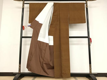 平和屋着物●黄八丈　紬　縞　正絹　逸品　未使用　AAAZ3300np