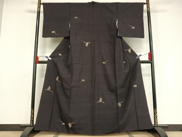 平和屋着物●赤城紬　絞り　ネコ　毛糸玉　正絹　逸品　AAAZ3313np