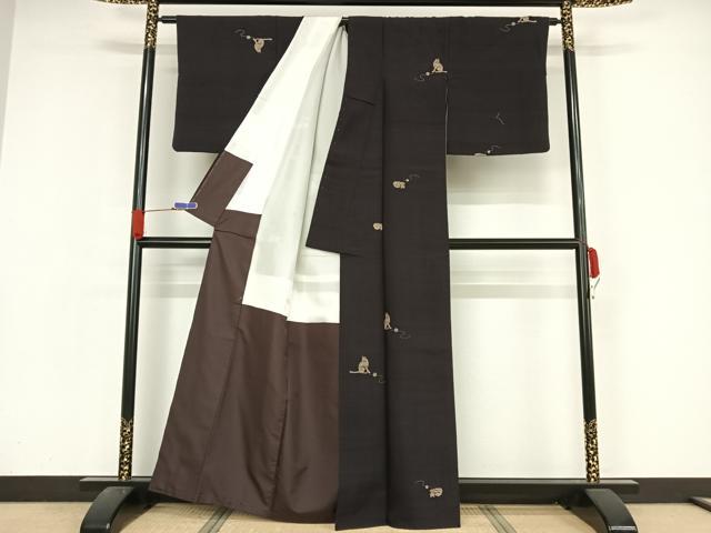 平和屋着物●赤城紬　絞り　ネコ　毛糸玉　正絹　逸品　AAAZ3313np