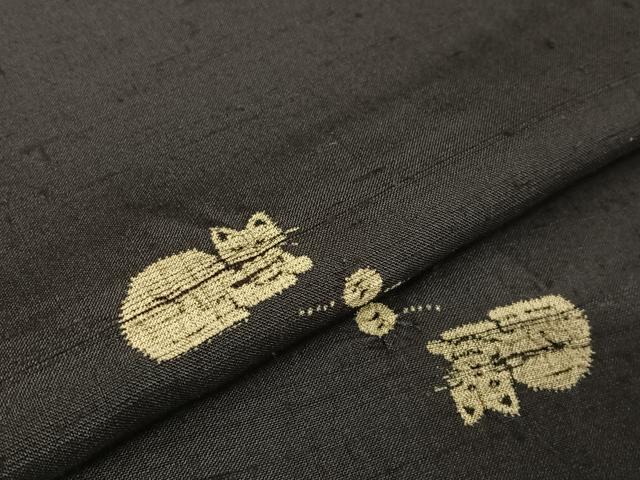 平和屋着物●赤城紬　絞り　ネコ　毛糸玉　正絹　逸品　AAAZ3313np