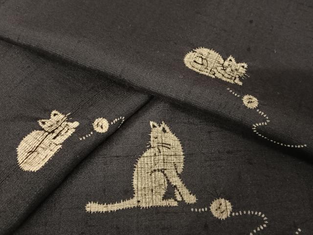 平和屋着物●赤城紬　絞り　ネコ　毛糸玉　正絹　逸品　AAAZ3313np