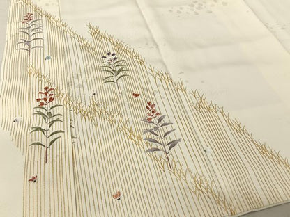 平和屋着物●長襦袢 袷 友禅 草花 箔散らし地紋 鈴乃屋扱い 正絹 逸品 AAAZ3319np