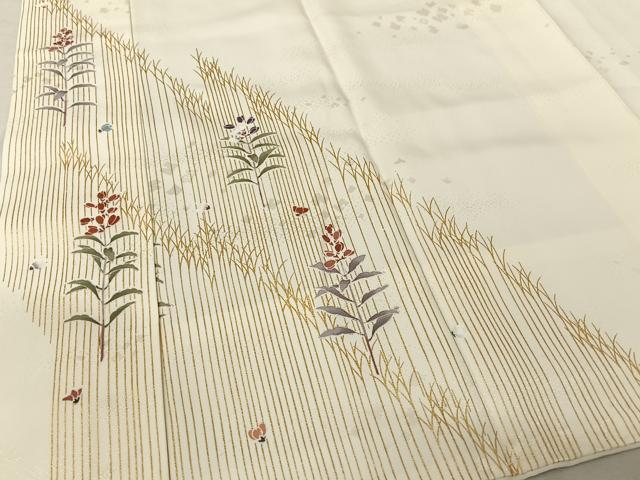 平和屋着物●長襦袢 袷 友禅 草花 箔散らし地紋 鈴乃屋扱い 正絹 逸品 AAAZ3319np