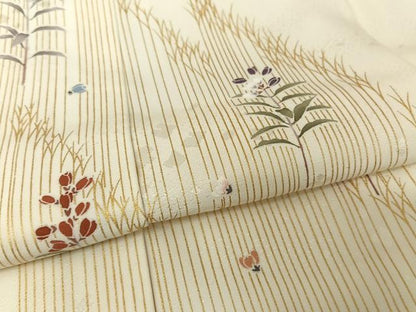 平和屋着物●長襦袢 袷 友禅 草花 箔散らし地紋 鈴乃屋扱い 正絹 逸品 AAAZ3319np