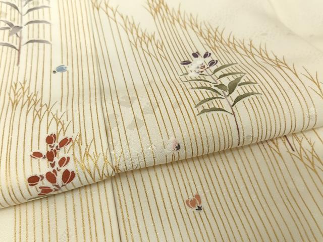 平和屋着物●長襦袢 袷 友禅 草花 箔散らし地紋 鈴乃屋扱い 正絹 逸品 AAAZ3319np