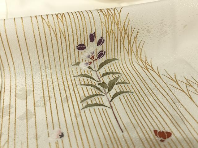 平和屋着物●長襦袢 袷 友禅 草花 箔散らし地紋 鈴乃屋扱い 正絹 逸品 AAAZ3319np