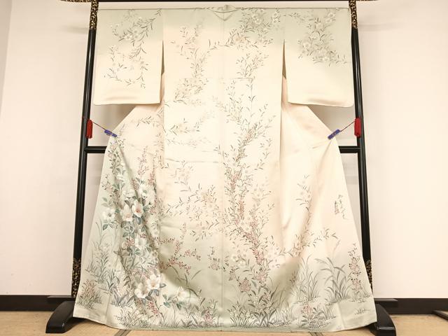 平和屋着物▼京友禅 高林勝司 訪問着 手描き 枝花文 暈し染め 金銀彩 ロング丈 正絹 逸品 AAAZ3352np