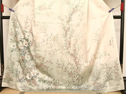 平和屋着物▼京友禅 高林勝司 訪問着 手描き 枝花文 暈し染め 金銀彩 ロング丈 正絹 逸品 AAAZ3352np