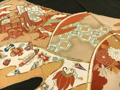 平和屋着物■豪華黒留袖　駒刺繍　御所車草花宝尽くし文　金彩　正絹　逸品　AAAZ3643mf
