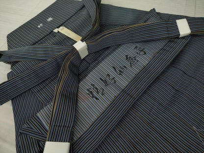 平和屋着物●男性　人間国宝　甲田綏郎　精好仙台平　馬乗り袴　縞　正絹　逸品　AAAZ3721ck