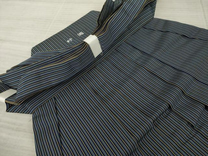 平和屋着物●男性　人間国宝　甲田綏郎　精好仙台平　馬乗り袴　縞　正絹　逸品　AAAZ3721ck