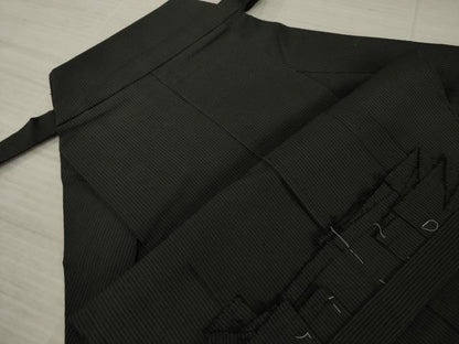平和屋着物●男性 馬乗り袴 縞 黒地 正絹 逸品 AAAZ3727ck