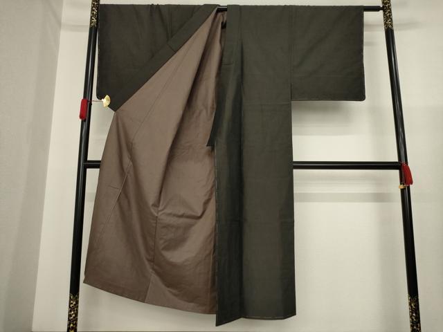 平和屋着物●男性　紬　アンサンブル　色無地　檳榔子染色　正絹　逸品　未使用　AAAZ3729ck