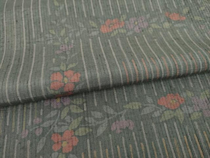 平和屋着物●上質な紬 草花文 正絹 逸品 AAAZ3732ck