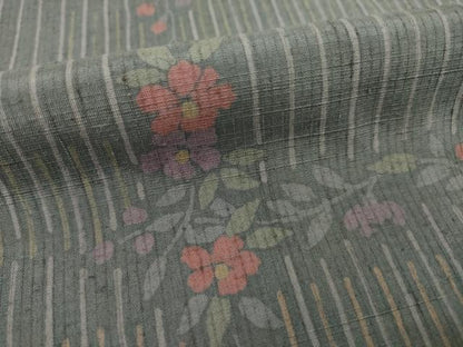 平和屋着物●上質な紬 草花文 正絹 逸品 AAAZ3732ck