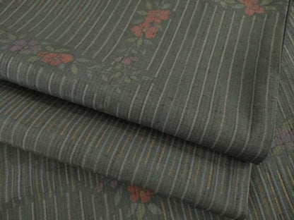 平和屋着物●上質な紬 草花文 正絹 逸品 AAAZ3732ck