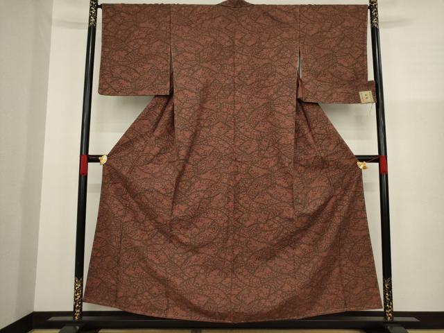 平和屋着物●上質な小紋 紬地 辻が花 植物染 反端付き 正絹 逸品 AAAZ3741ck