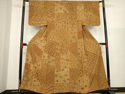 平和屋着物●上質な小紋 型染め 切嵌花文 正絹 逸品 AAAZ3751ck
