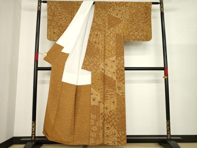 平和屋着物●上質な小紋 型染め 切嵌花文 正絹 逸品 AAAZ3751ck
