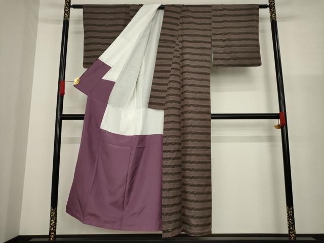 平和屋着物●上質な紬 横縞 正絹 逸品 AAAZ3777ck