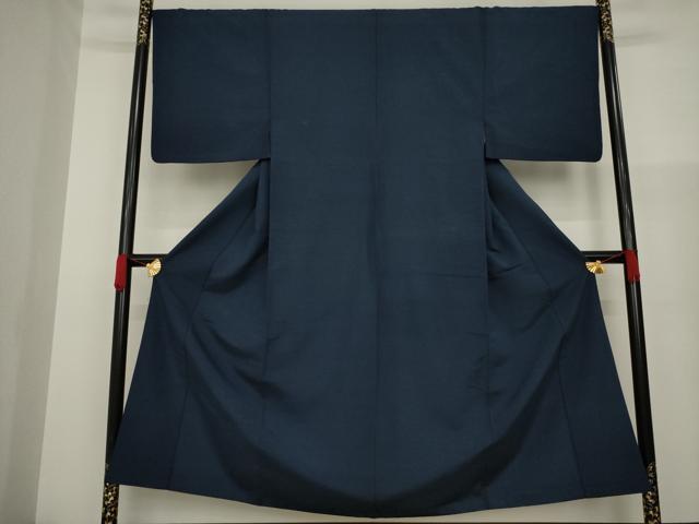 平和屋着物●男性　お召　色無地　藍鉄色　正絹　逸品　AAAZ3785ck