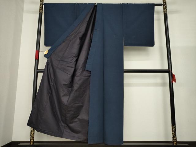 平和屋着物●男性　お召　色無地　藍鉄色　正絹　逸品　AAAZ3785ck