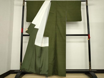 平和屋着物●上質な紬　色無地　藍媚茶色　正絹　逸品　AAAZ3790ck