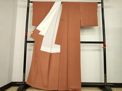 平和屋着物●ファッションデザイナー 花井幸子 色無地 柿渋色 正絹 逸品 AAAZ3793ck