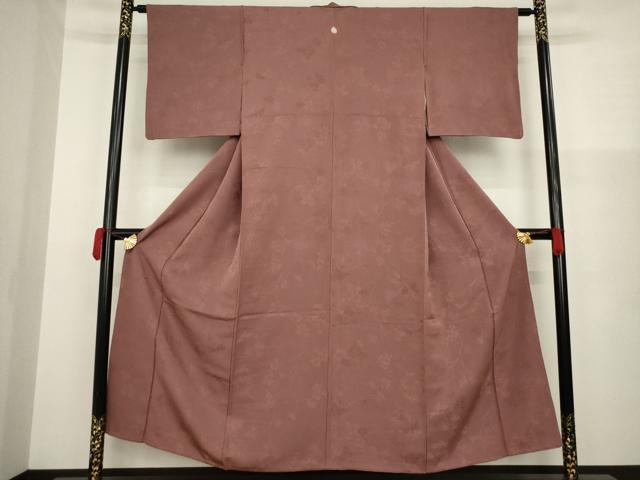 平和屋着物●上質な色無地　花唐草地紋　蘇芳香色　正絹　逸品　AAAZ3802ck