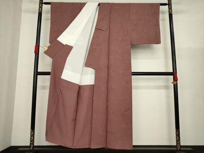 平和屋着物●上質な色無地　花唐草地紋　蘇芳香色　正絹　逸品　AAAZ3802ck