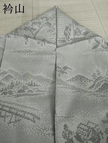 平和屋着物●本塩沢　人物風景文　暁鼠色地　正絹　逸品　AAAZ3807ck