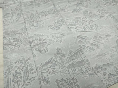 平和屋着物●本塩沢　人物風景文　暁鼠色地　正絹　逸品　AAAZ3807ck