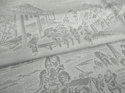 平和屋着物●本塩沢　人物風景文　暁鼠色地　正絹　逸品　AAAZ3807ck