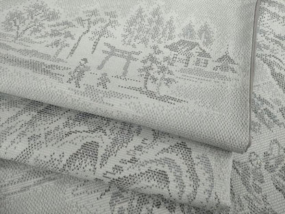 平和屋着物●本塩沢　人物風景文　暁鼠色地　正絹　逸品　AAAZ3807ck