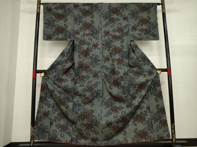 平和屋着物●本場大島紬 一元絣 花尽くし 黒地 正絹 逸品 AAAZ3809ck