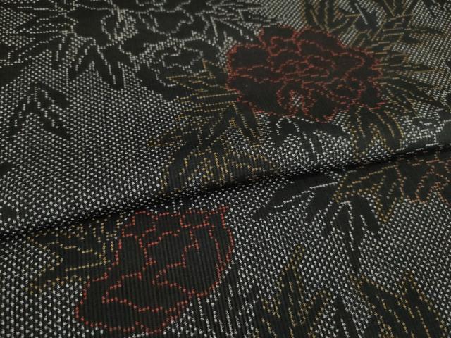 平和屋着物●本場大島紬 一元絣 花尽くし 黒地 正絹 逸品 AAAZ3809ck