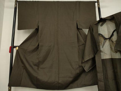 平和屋着物●男性　紬　アンサンブル　縞　正絹　逸品　AAAZ3810ck