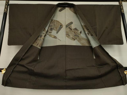 平和屋着物●男性　紬　アンサンブル　縞　正絹　逸品　AAAZ3810ck