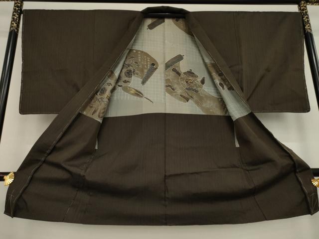 平和屋着物●男性　紬　アンサンブル　縞　正絹　逸品　AAAZ3810ck