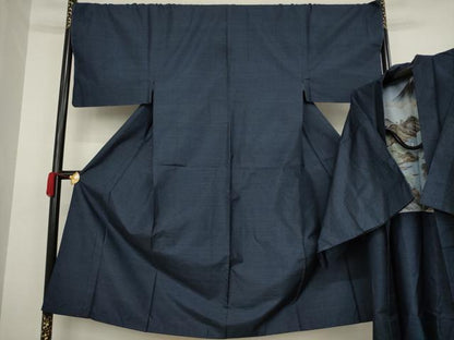 平和屋着物●男性 本場大島紬 アンサンブル 変わり格子 正絹 逸品 AAAZ3811ck